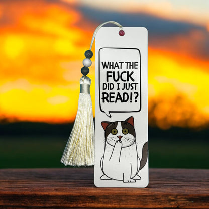 WTF Cat Bookmark With Burmese Jade and White Turquoise Beaded Tassel