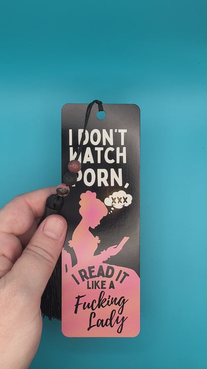 I Don’t Watch Porn Bookmark With Rhodonite and Lava Beaded Tassel