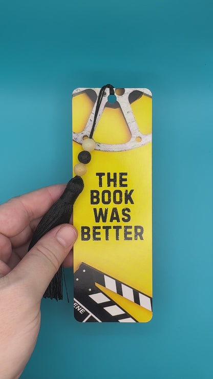 The Book Was Better Bookmark With Yellow Marble Jade and Lava Beaded Tassel